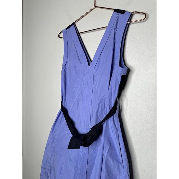 3.1 PHILLIP LIM Purple A-Line Sleeveless V-Neck Poplin Belted Midi Dress Size 4 - Picture 7 of 14